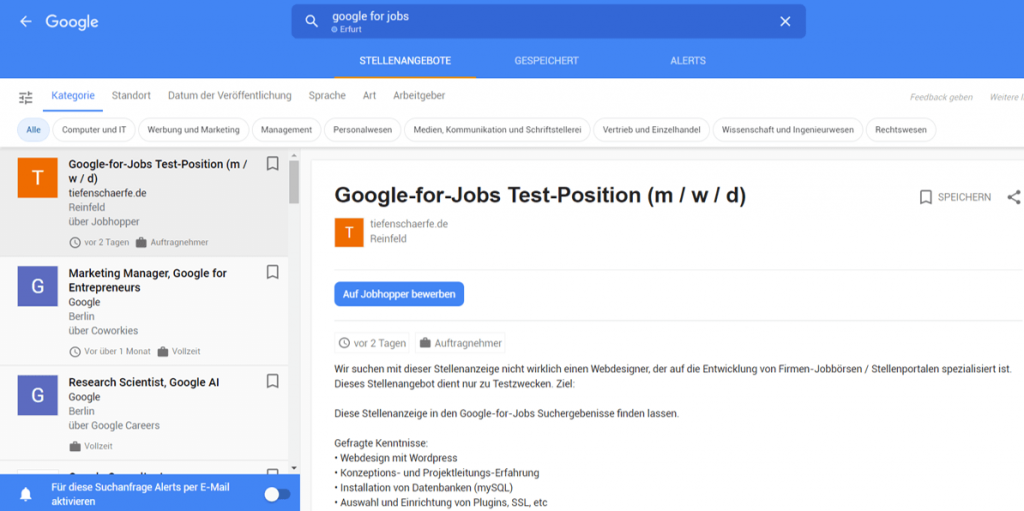 Google for Jobs Beispiel